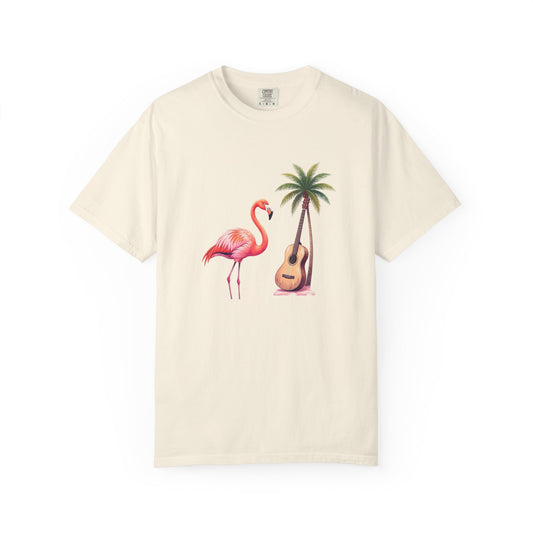 T-Shirt — Tropical Flamingo & Guitar Graphic Tee