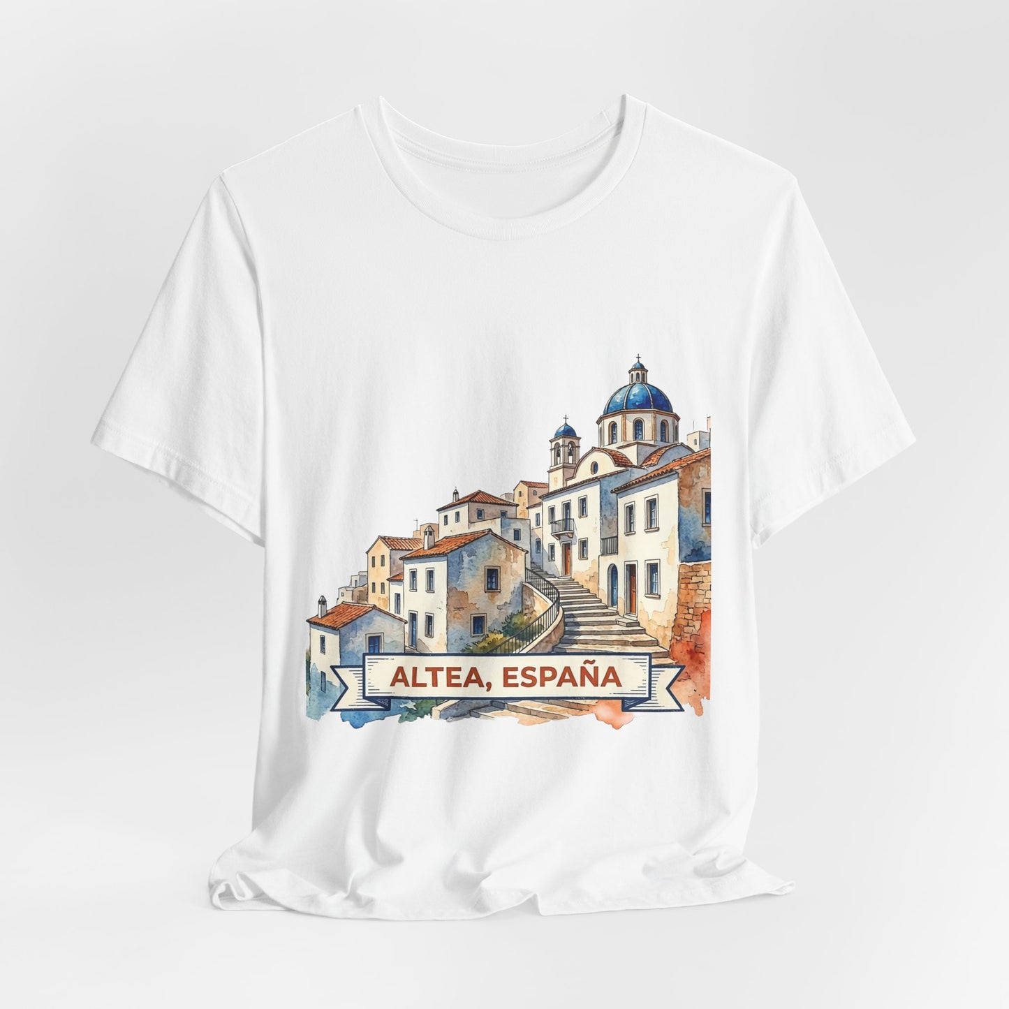 Altea España Travel Tee — Watercolor Mediterranean Village T-Shirt