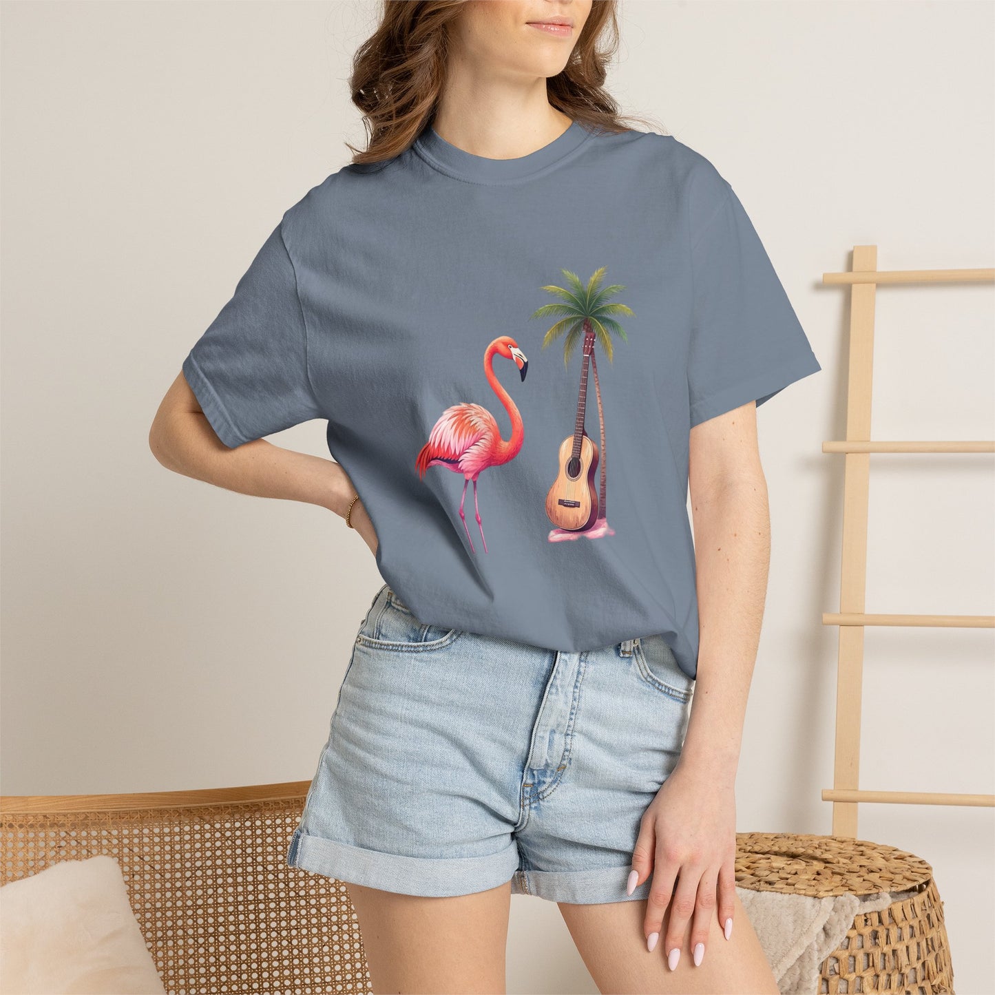 T-Shirt — Tropical Flamingo & Guitar Graphic Tee