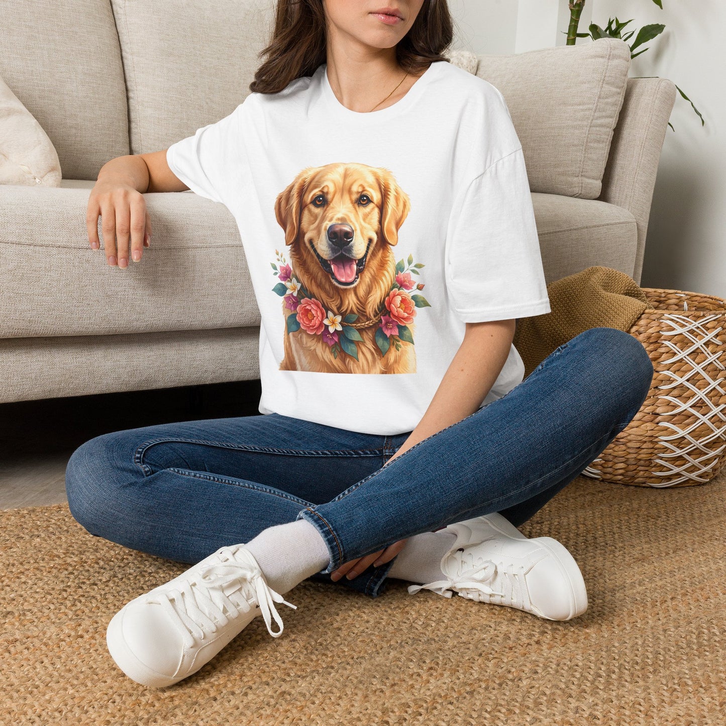 Golden Retriever Floral Portrait T-Shirt
