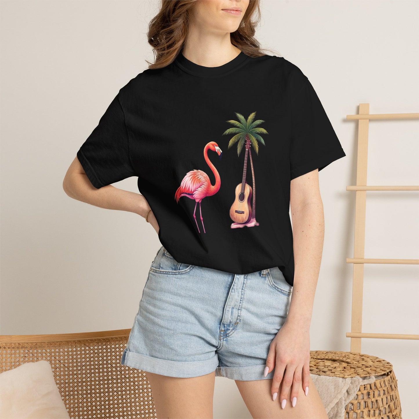 T-Shirt — Tropical Flamingo & Guitar Graphic Tee