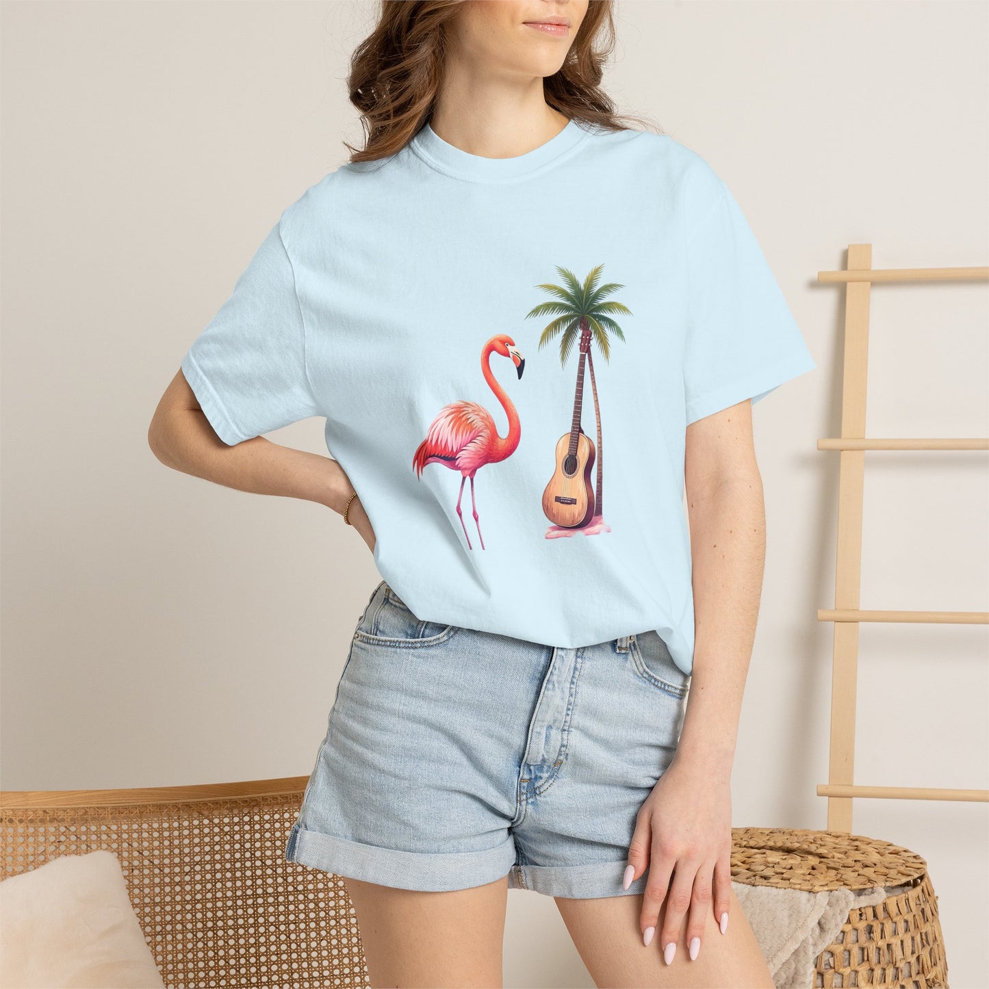 T-Shirt — Tropical Flamingo & Guitar Graphic Tee