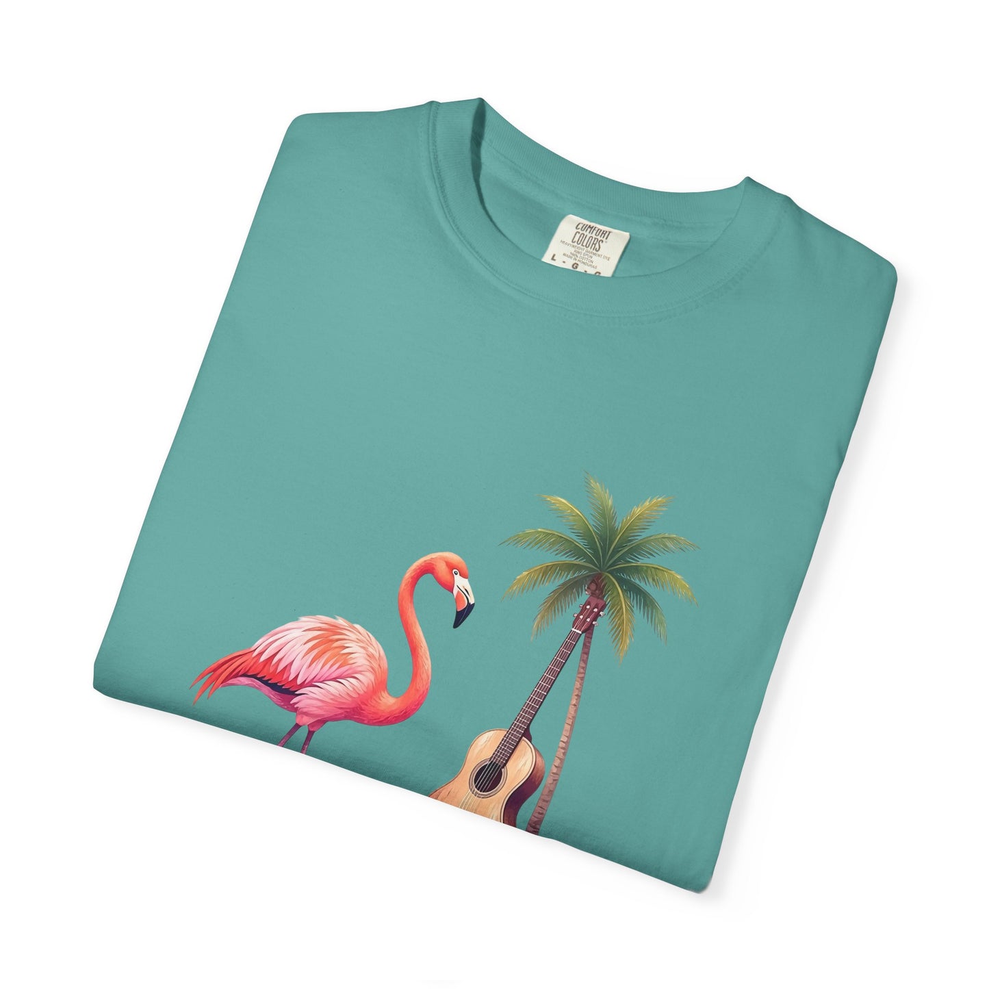 T-Shirt — Tropical Flamingo & Guitar Graphic Tee
