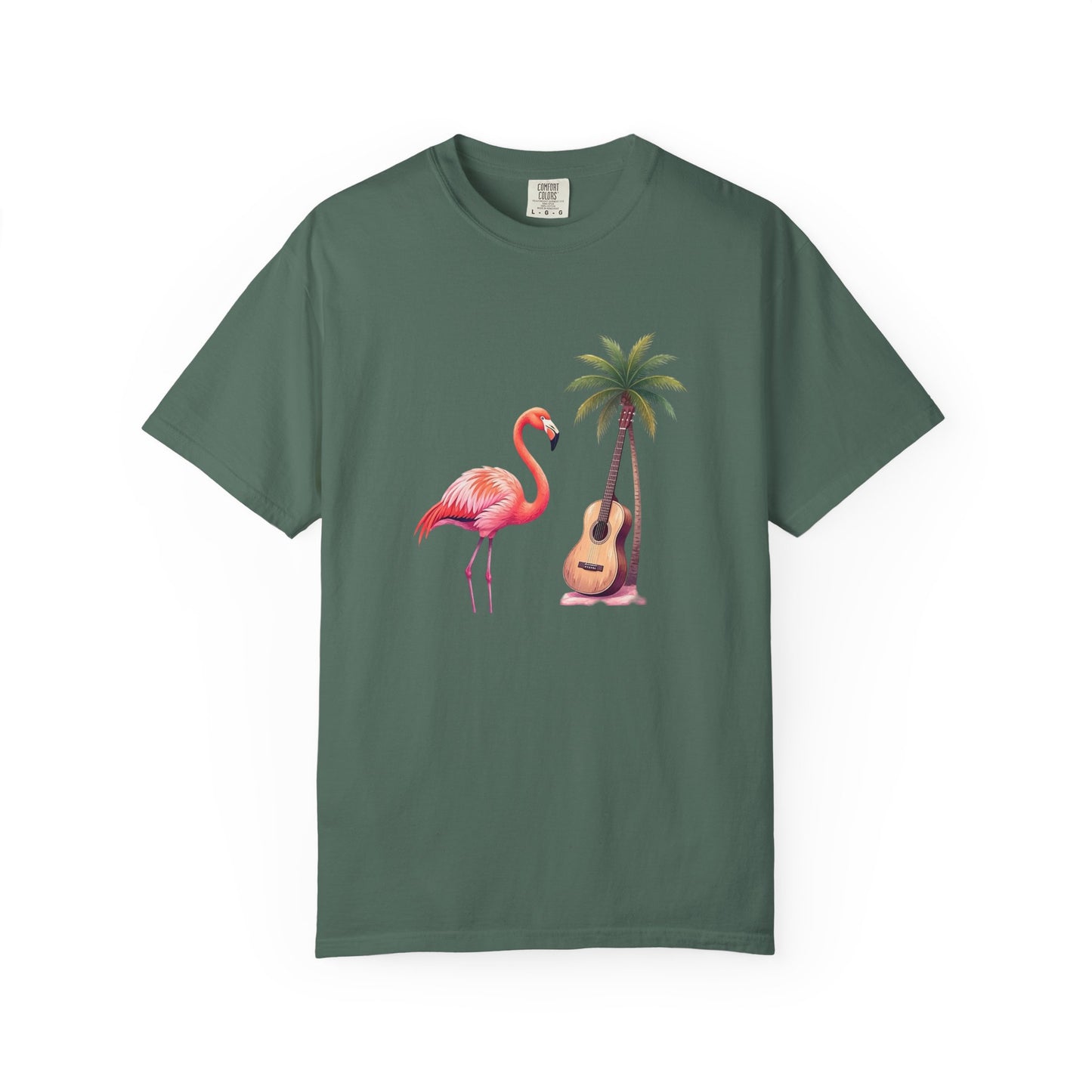 T-Shirt — Tropical Flamingo & Guitar Graphic Tee