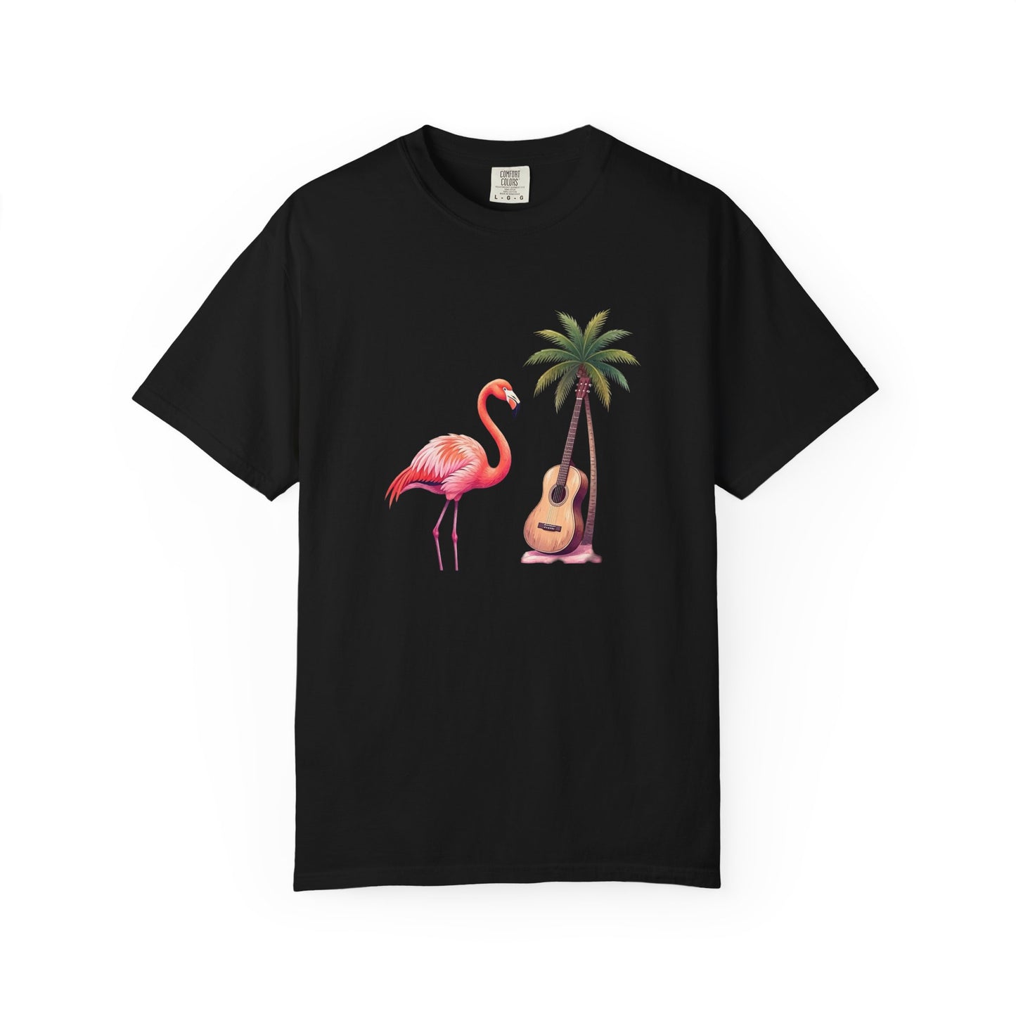 T-Shirt — Tropical Flamingo & Guitar Graphic Tee