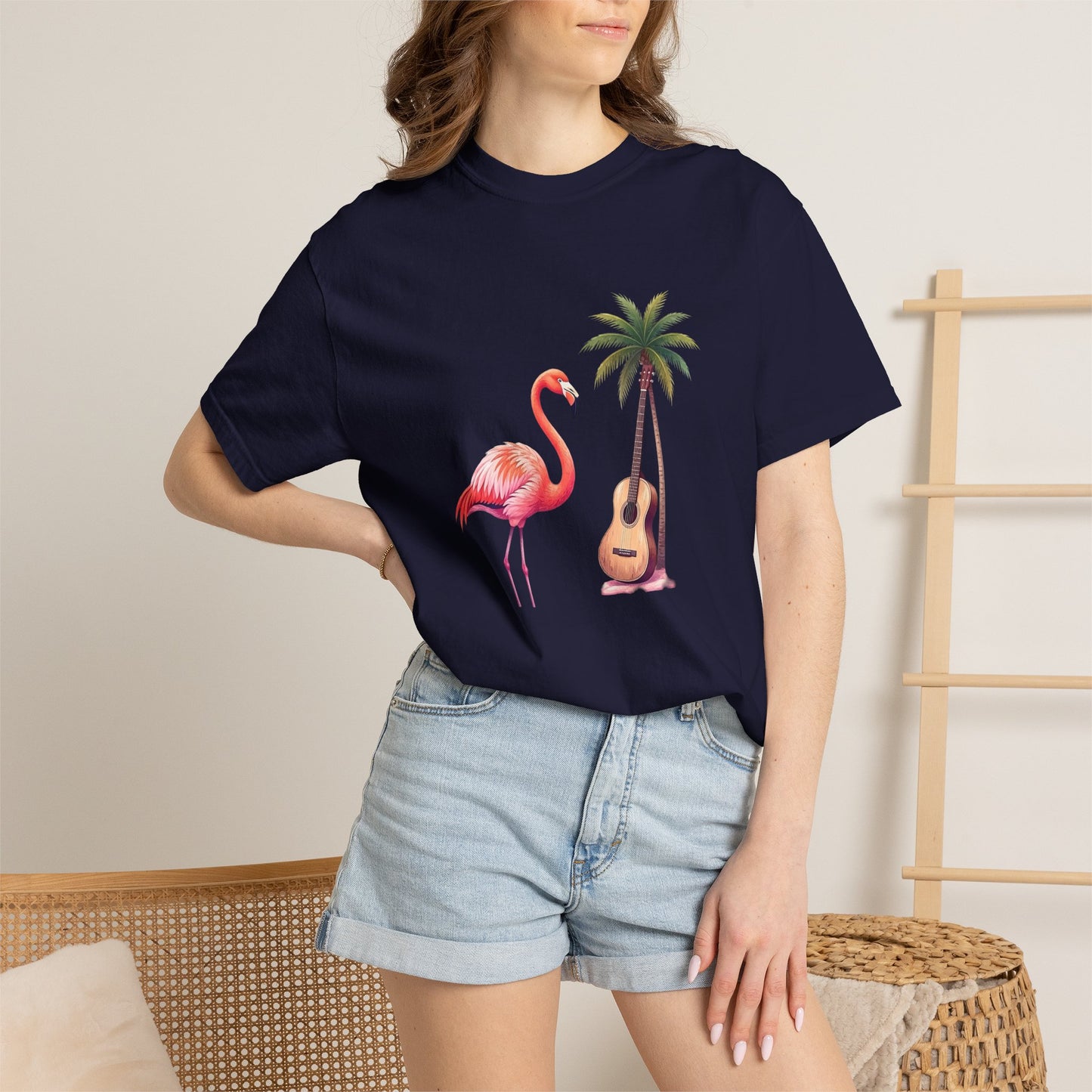 T-Shirt — Tropical Flamingo & Guitar Graphic Tee