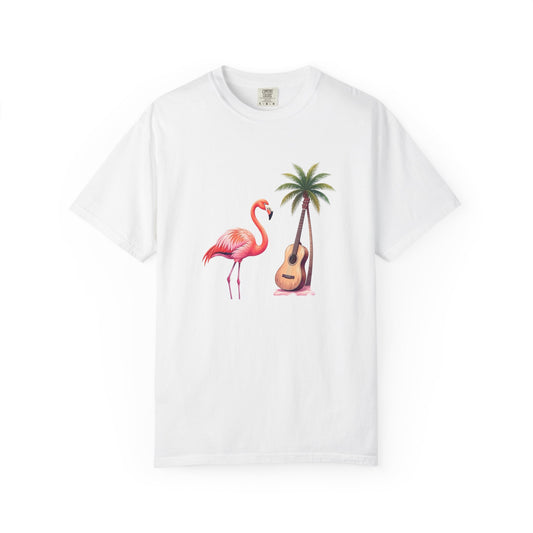 T-Shirt — Tropical Flamingo & Guitar Graphic Tee