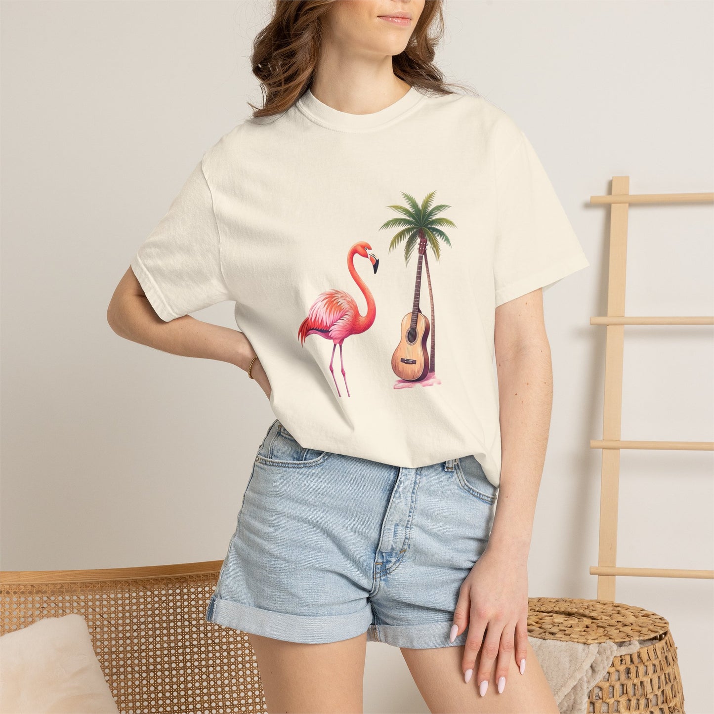 T-Shirt — Tropical Flamingo & Guitar Graphic Tee