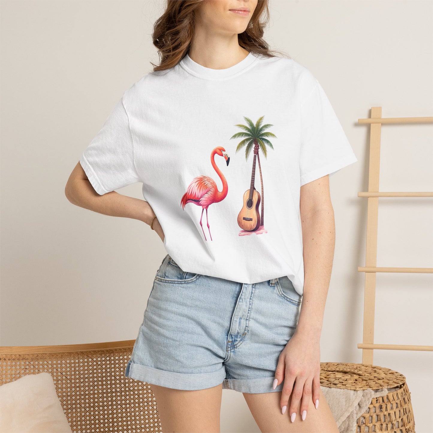 T-Shirt — Tropical Flamingo & Guitar Graphic Tee
