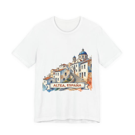 Altea España Travel Tee — Watercolor Mediterranean Village T-Shirt