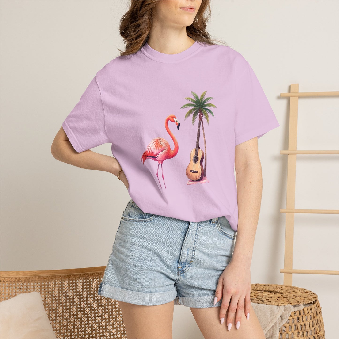 T-Shirt — Tropical Flamingo & Guitar Graphic Tee