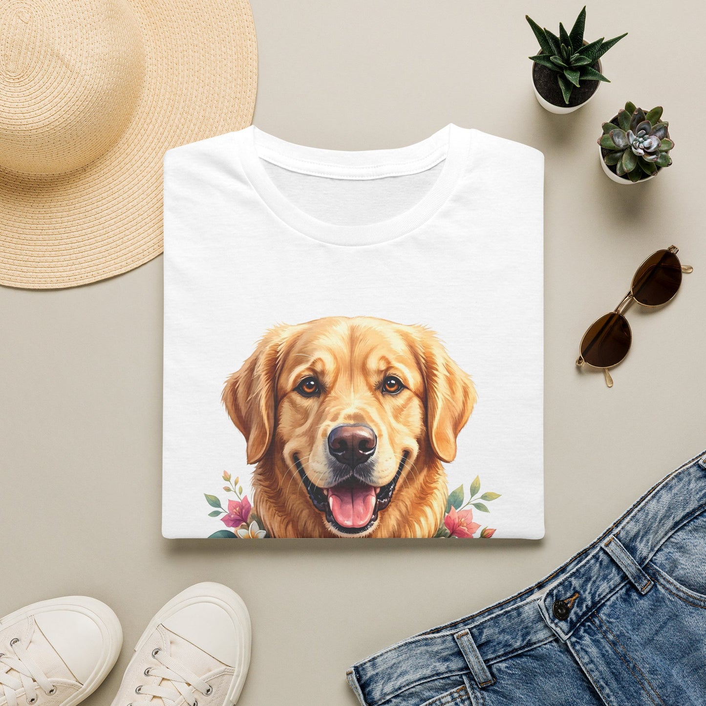 Golden Retriever Floral Portrait T-Shirt