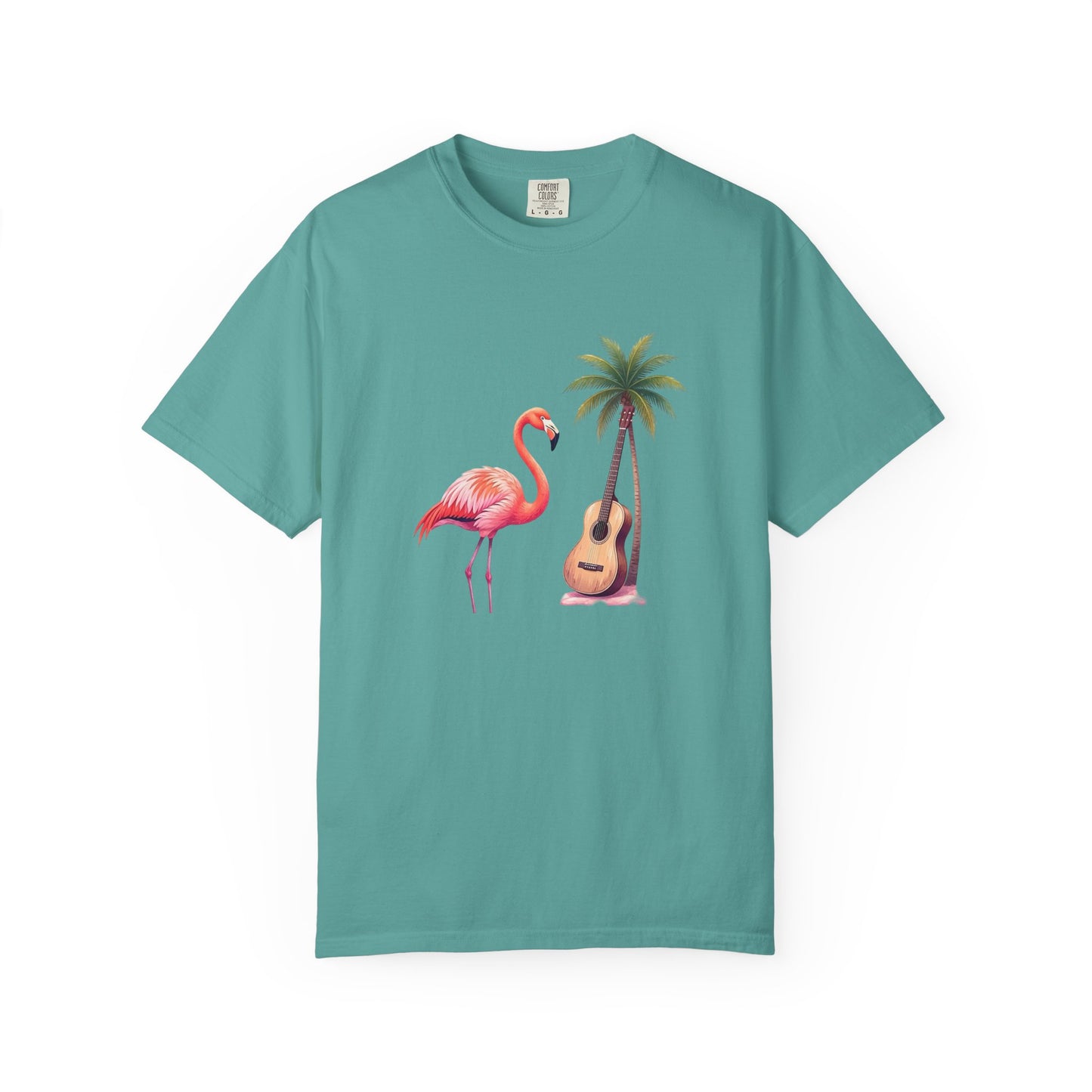 T-Shirt — Tropical Flamingo & Guitar Graphic Tee